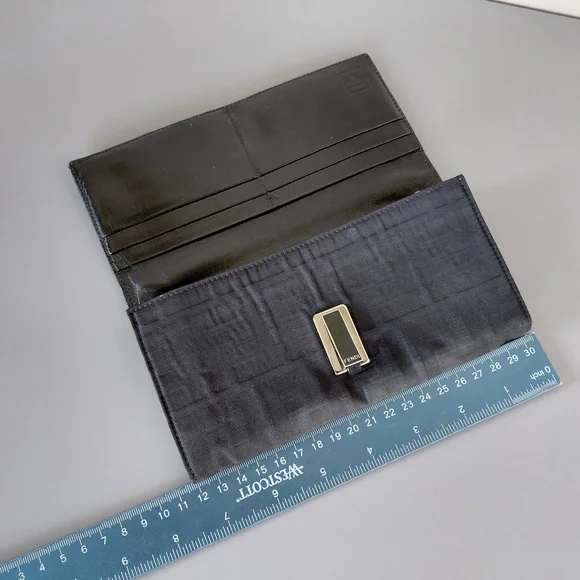 Fendi Textured Black Evening Clutch Wallet Signature